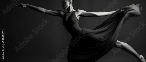 Fine art black and white photograph of an elegant and sophisticated ballet dancer  generative ai