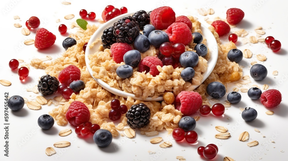 AI Generative. AI Generated. Photo of breakfast oat meal with berried. Healthy vegetarian food. Graphic Art AI Generative. AI Generated. Photo of breakfast oat meal with berried. Healthy vegetarian food. Graphic Art