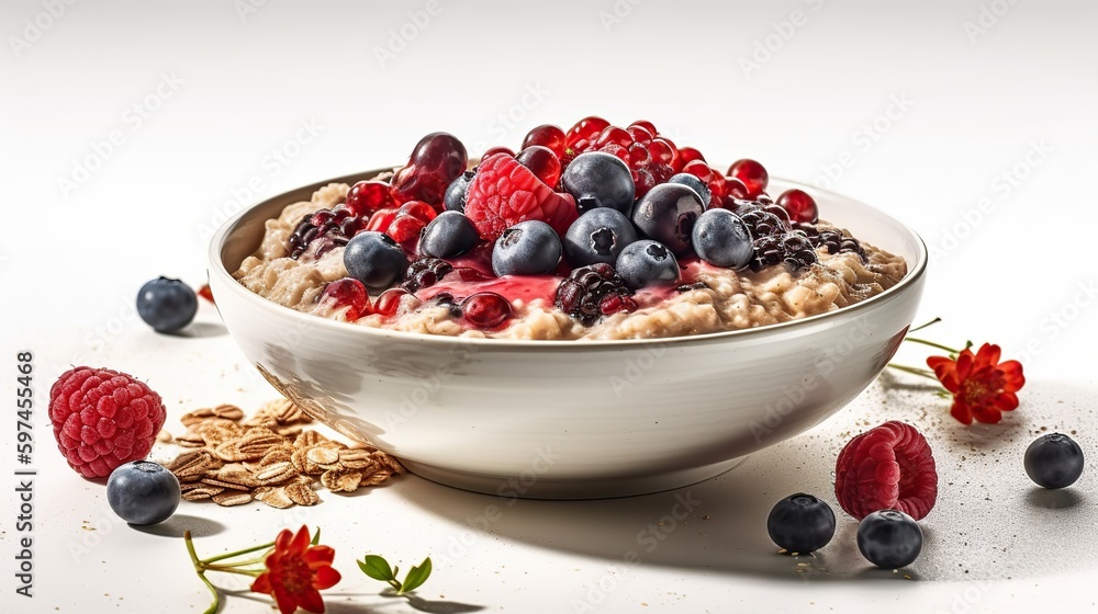AI Generative. AI Generated. Photo of breakfast oat meal with berried. Healthy vegetarian food. Graphic Art AI Generative. AI Generated. Photo of breakfast oat meal with berried. Healthy vegetarian food. Graphic Art