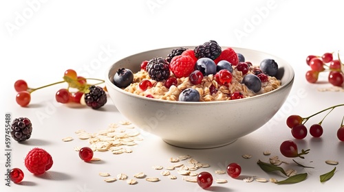 AI Generative. AI Generated. Photo of breakfast oat meal with berried. Healthy vegetarian food. Graphic Art