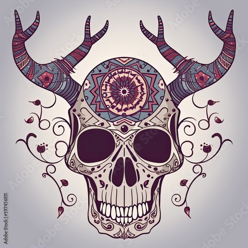 Creative illustration of decorative Deer Skull in hippie style. Generative AI