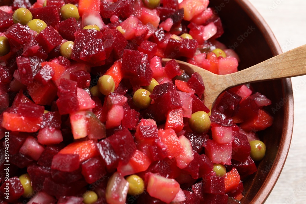 Delicious fresh vinaigrette salad in bowl, closeup Delicious fresh vinaigrette salad in bowl, closeup