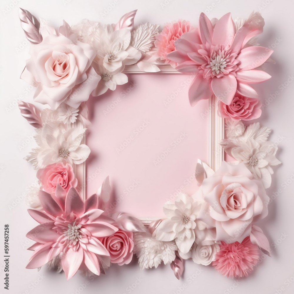 pink rose frame, ai generated