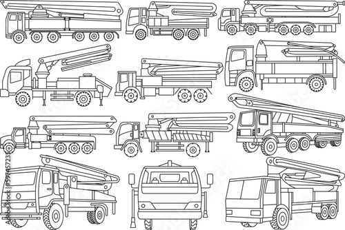 Concrete Pump Truck Outline Bundle,Clip Art
