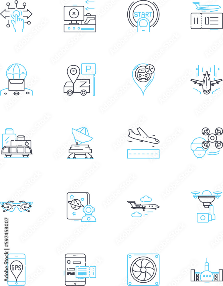 Aviation linear icons set. Aerospace, Airborne, Airline, Airplane, Airway, Altitude, Aviation line vector and concept signs. Boarding,Cabin,Clearance outline illustrations Generative AI Aviation linear icons set. Aerospace, Airborne, Airline, Airplane, Airway, Altitude, Aviation line vector and concept signs. Boarding,Cabin,Clearance outline illustrations Generative AI