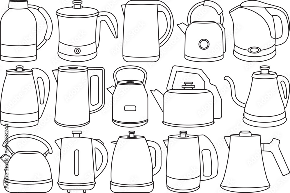 Electric Kettle Outline Bundle,Clip Art Electric Kettle Outline Bundle,Clip Art