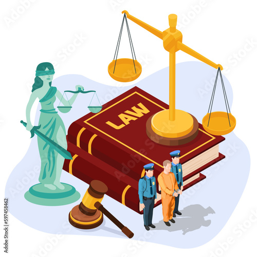 illustration of a person being tried in court. Concept of Advocate barrister and accused character standing on legal defence process