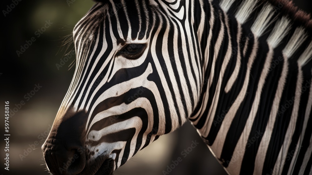 Naklejka premium Close-up zebras black and white stripes. AI generated