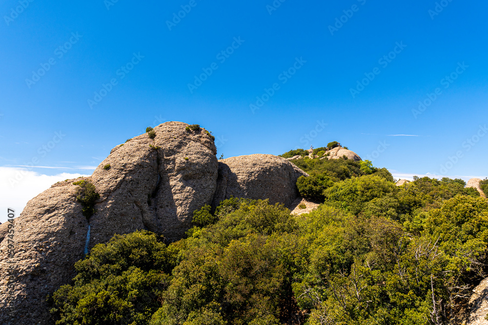 Rocky landscape with clear sky of Montserrat mountains Rocky landscape with clear sky of Montserrat mountains