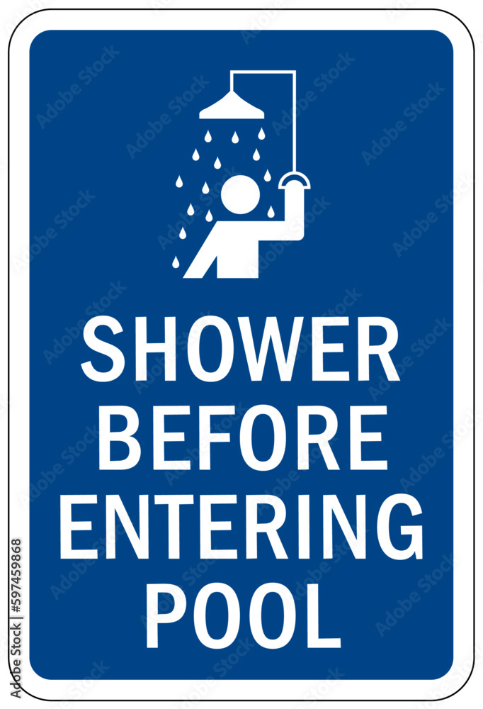 Pool shower sign and labels please shower before entering pool Stock