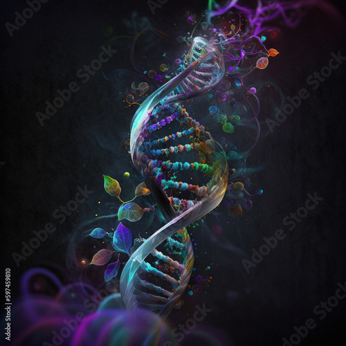 A colorful image of a dna with a black background.