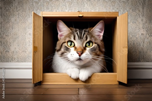 cat in the box, cute cat, generative ai