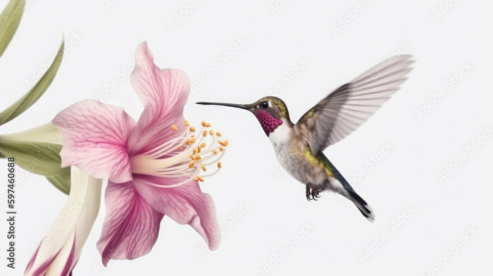 Fototapeta premium Fliegender Kolibri mit Blume