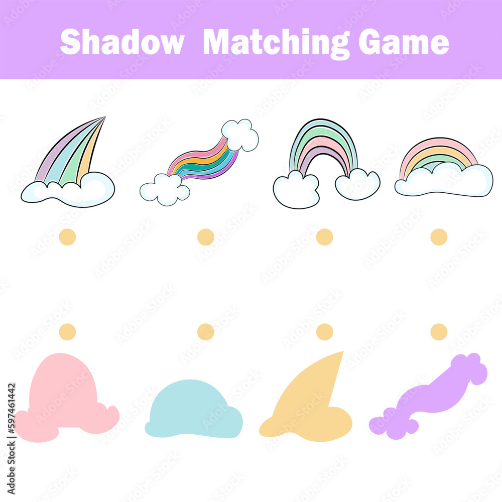 Shadow matching game for children. Find the correct shadow kids activity for preschool and school age