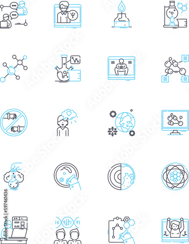 Justice fairness linear icons set. Equity, Impartiality, Equality, Righteousness, Integrity, Hsty, Truth line vector and concept signs. Unbiased,Equitable,Impartiality outline illustrations