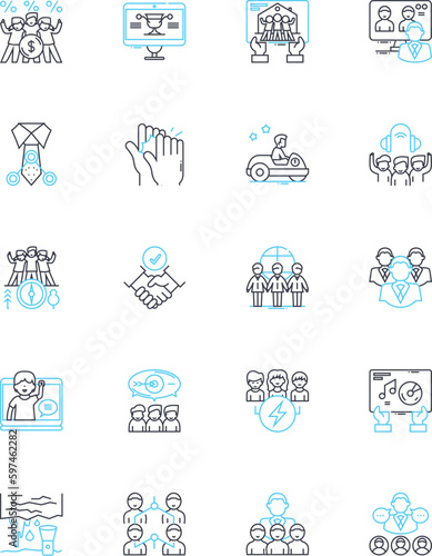 Innovation and creativity linear icons set. Ingenuity, Imagination, Novelty, Breakthrough, Vision, Inspiration, Inventiveness line vector and concept signs. Generative AI