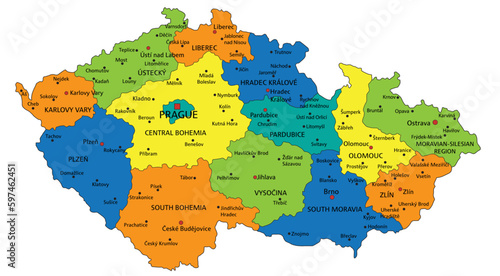 Colorful Czech Republic political map with clearly labeled, separated layers. Vector illustration.