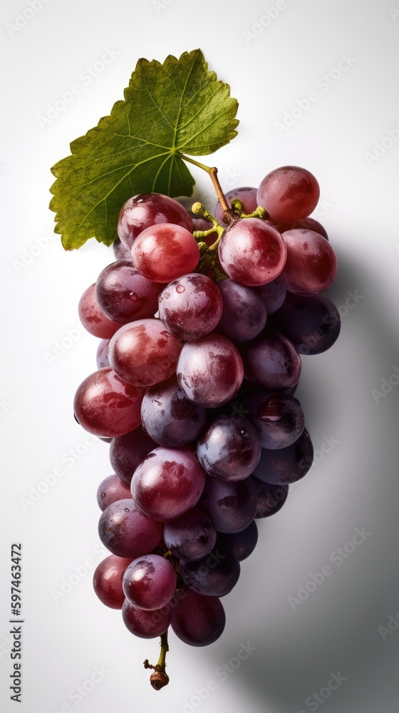Ripe red grapes on a white background, close-up. generative Ai Ripe red grapes on a white background, close-up. generative Ai