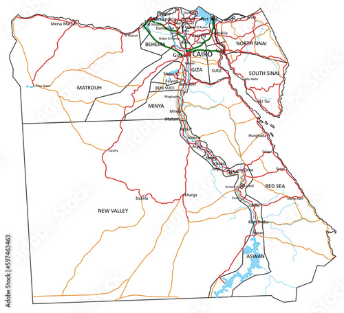 Egypt road and highway map. Vector illustration.