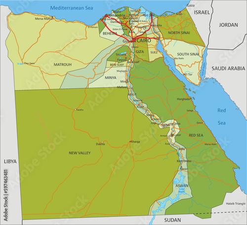Highly detailed editable political map with separated layers. Egypt.