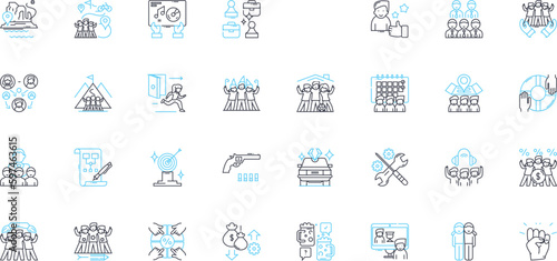 Society linear icons set. Culture, Diversity, Inclusion, Equality, Justice, Democracy, Progress line vector and concept signs. Harmony,Freedom,Ethics outline illustrations Generative AI