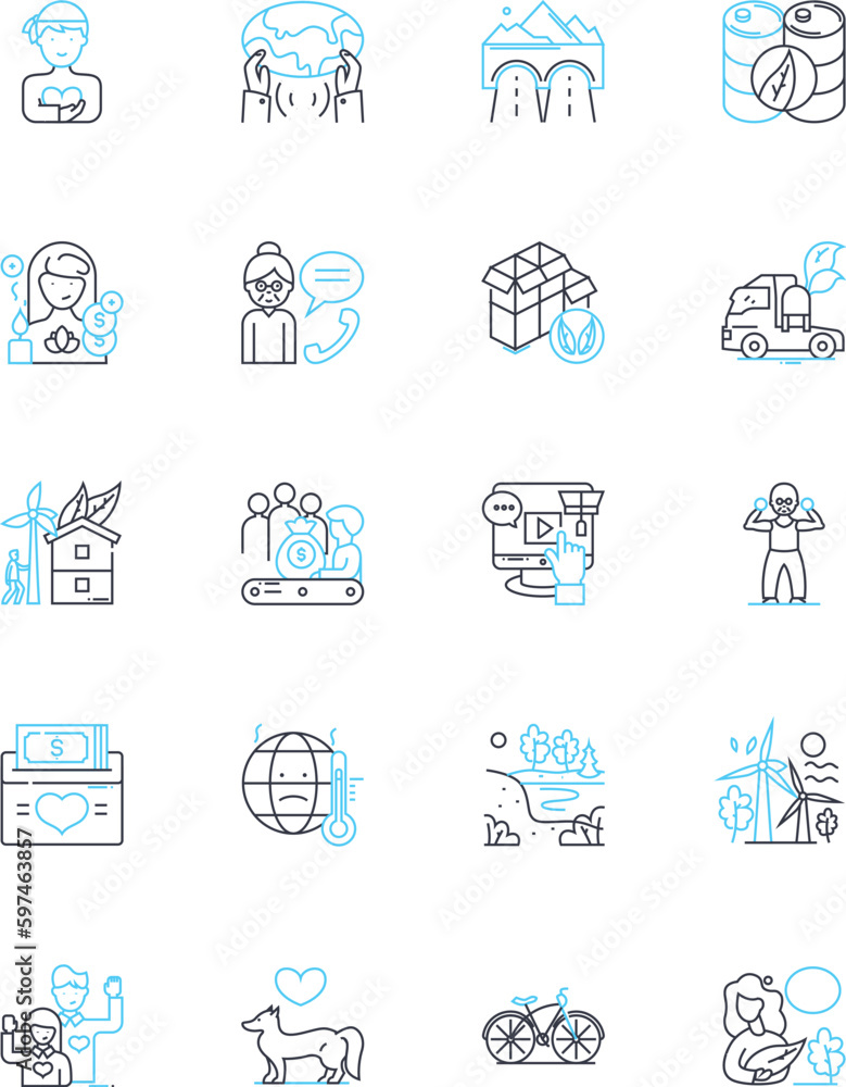 Conservation management linear icons set. Sustainability, Preservation, Restoration, Biodiversity, Habitat, Ecology, Wildlife line vector and concept signs. Generative AI