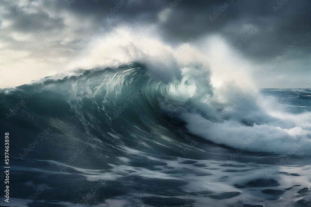 Fototapeta premium Huge hyper-realistic ocean wave. AI generated