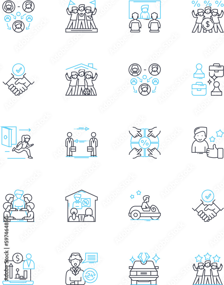 Collaboration partners linear icons set. Synergy, Alliance, Co-creation ...