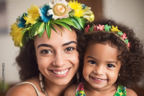 Nature and Beauty: Tropical Flowers and Vibrant Colors in Family Portraits for Mother's Day, dia das mães brasileiras, GENERATIVE AI