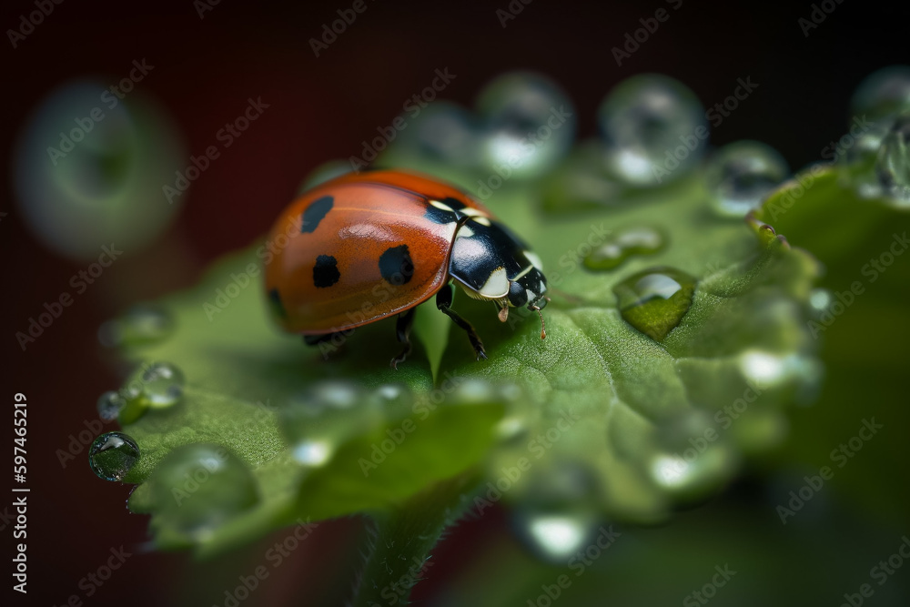 Fototapeta premium A ladybug on a leaf with the word 