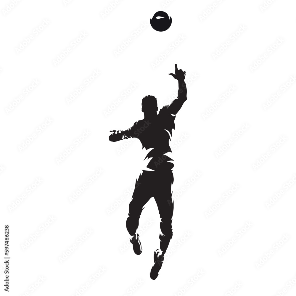 Volleyball player serving ball, isolated vector silhouette, front view ...