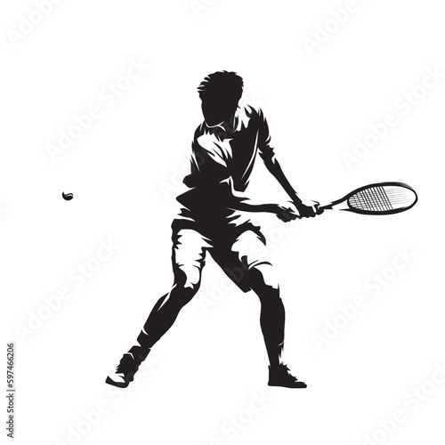 Tennis player backand shot, isolated vector silhouette. Tennis logo