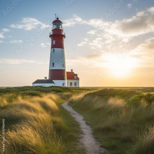 lighthouse on the coast with sky background.