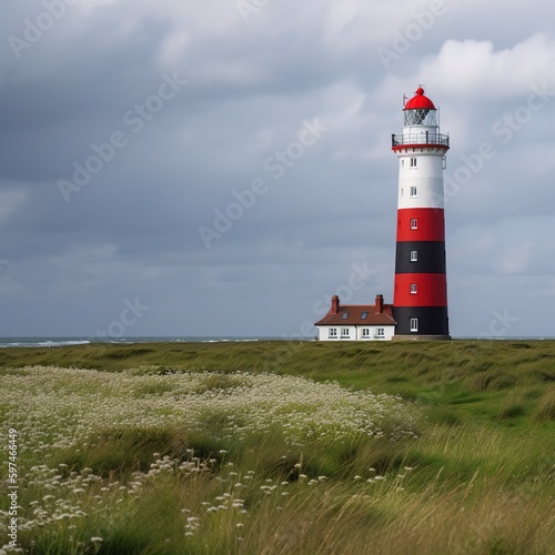 lighthouse on the coast with sky background.