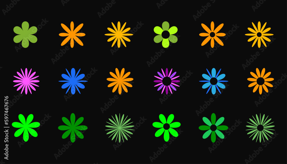 Set abstract geometric flower colors. Trendy collection of vector abstract flower. Set abstract geometric flower colors. Trendy collection of vector abstract flower.