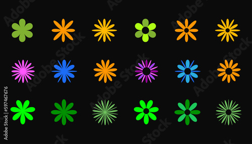 Set abstract geometric flower colors. Trendy collection of vector abstract flower.