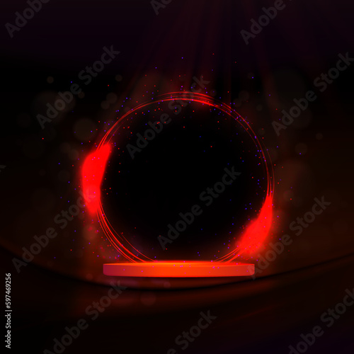 Illustration with red round podium and abstract arch