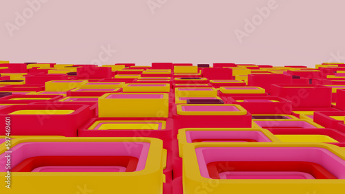 3d background abstract, Squares pink, red and yellow