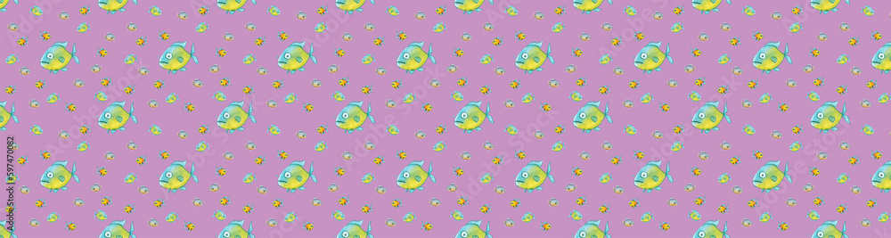 pattern. Set with fish. Sea and river fish. Horizontal image. Banner for insertion into site. pattern. Set with fish. Sea and river fish. Horizontal image. Banner for insertion into site.