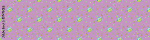 pattern. Set with fish. Sea and river fish. Horizontal image. Banner for insertion into site. © Maksym Om