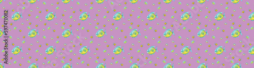pattern. Set with fish. Sea and river fish. Horizontal image. Banner for insertion into site.