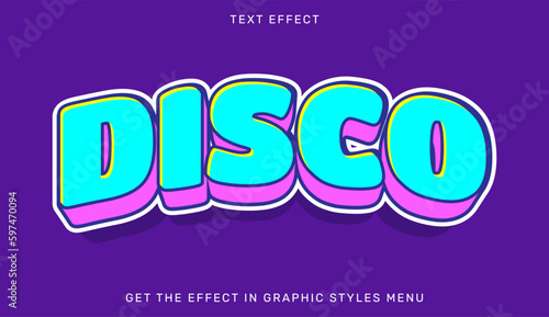 Disco text effect template in 3d style. Suitable for brand or business logo