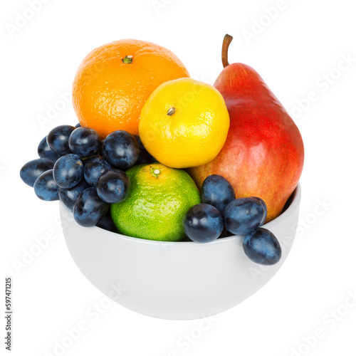 Fruits in bowl isolated on transparent background. PNG format  