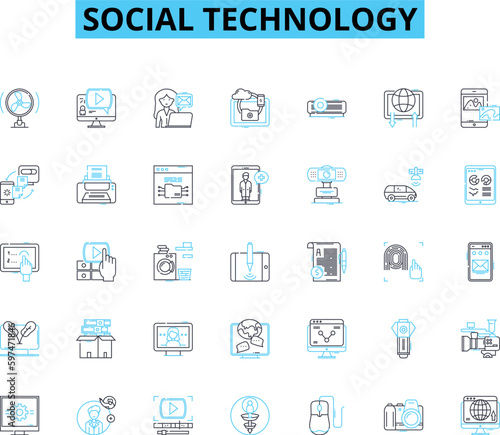 Social technology linear icons set. Nerking, Collaborative, Communication, Interaction, Sharing, Cybersecurity, Accessibility line vector and concept signs. Digital,Online,Connectivity outline