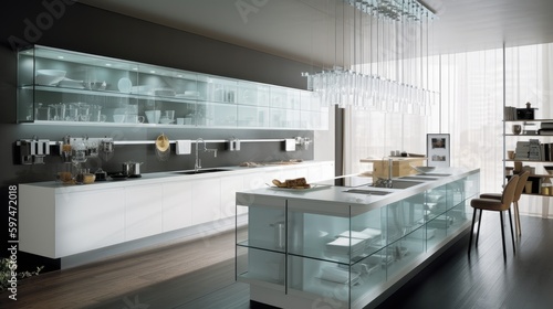 modern kitchen glass vitrin. generative ai