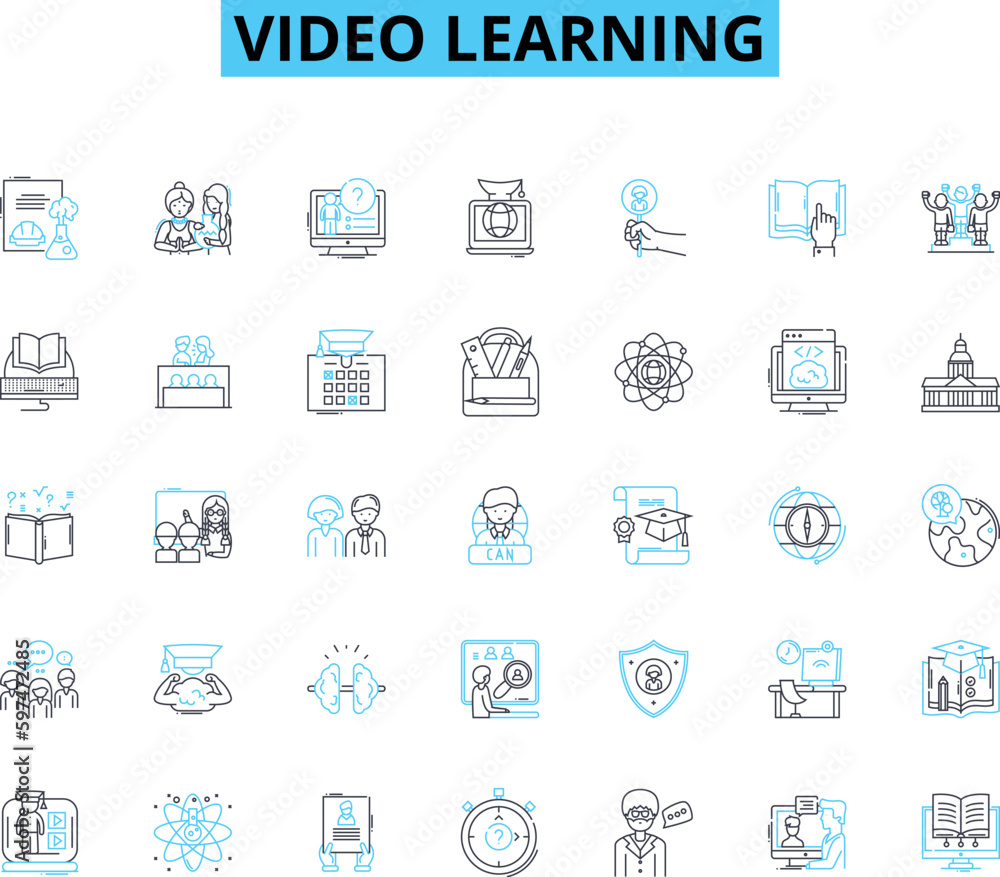 Video learning linear icons set. Instruction, Learning, Educational, Training, Tutorials, Online, Interactive line vector and concept signs. Lessons,Knowledge,Visualization outline illustrations Video learning linear icons set. Instruction, Learning, Educational, Training, Tutorials, Online, Interactive line vector and concept signs. Lessons,Knowledge,Visualization outline illustrations