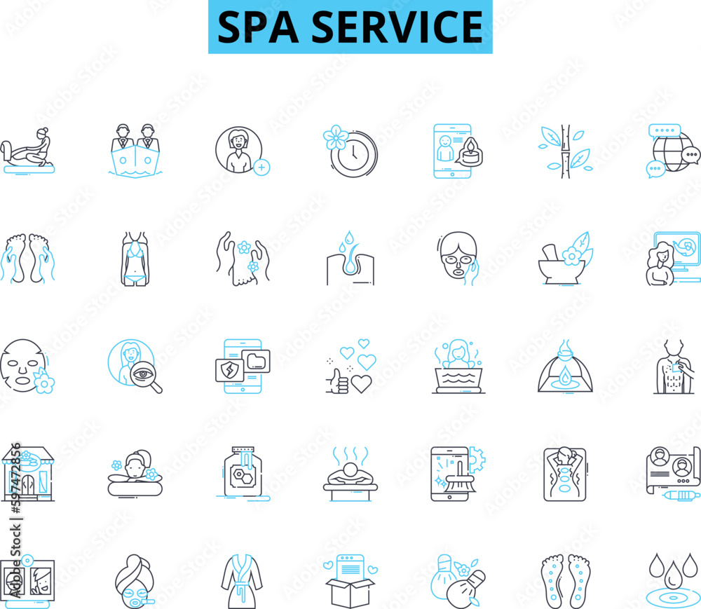 Spa service linear icons set. Relaxation, Pampering, Rejuvenation, Serenity, Therapy, Bliss, Tranquility line vector and concept signs. Massage,Health,Beauty outline illustrations Spa service linear icons set. Relaxation, Pampering, Rejuvenation, Serenity, Therapy, Bliss, Tranquility line vector and concept signs. Massage,Health,Beauty outline illustrations