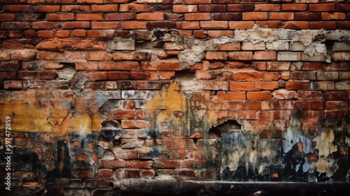 Gritty texture of a brick wall. AI generated
