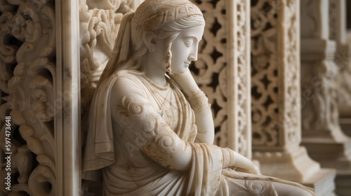 Intricate carvings on a marble statue. AI generated © ArtStage