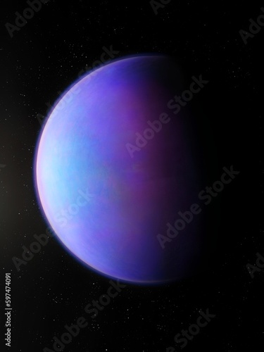 Amazing far planet, view from space. Realistic extrasolar world. Super-Earth planet.